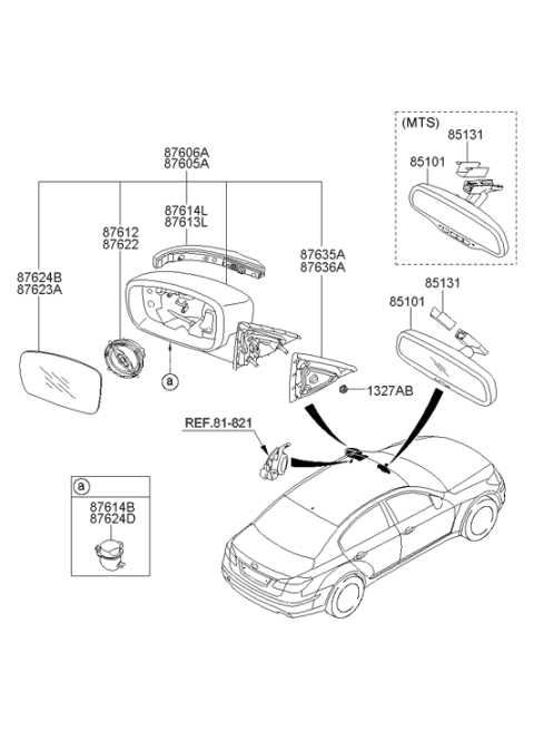 2012 Hyundai Genesis Outside Mirror Lamp Assembly Right Hand Diagram for 87623-3M000