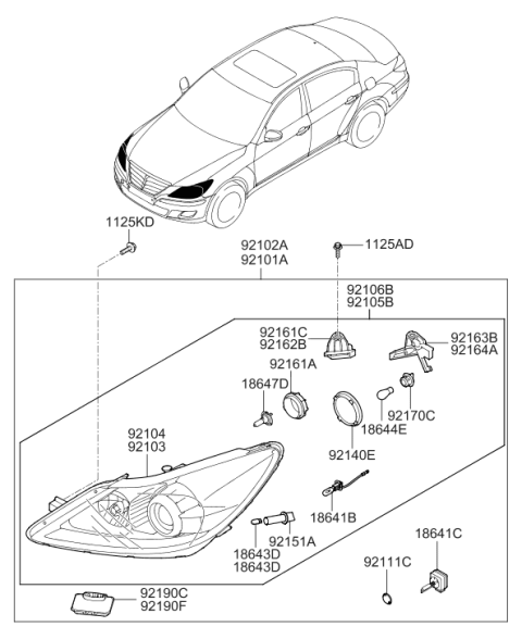 2011 Hyundai Genesis Front Position Lamp Socket Diagram for 92161-2E000