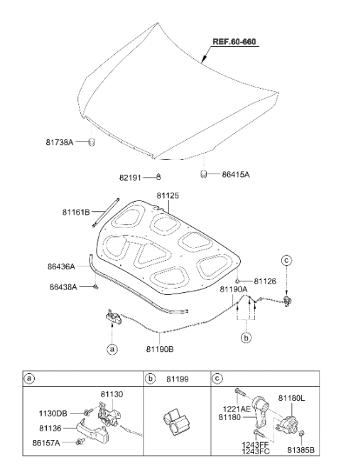 2008 Hyundai Genesis Hood Lifter Diagram for 81161-3M000