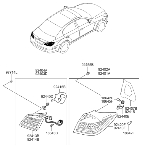 2012 Hyundai Genesis Rear Combination Lamp Assembly Left Hand Diagram for 92403-3M250