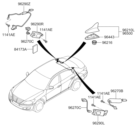 2012 Hyundai Genesis GPS Antenna Assembly Diagram for 96555-3M500-AF
