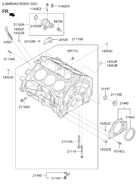 2012 Hyundai Genesis Cylinder Block Sub Assembly Diagram for 21110-3C250