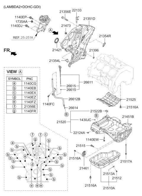 2011 Hyundai Genesis Engine Oil Pan Assembly Upper Diagram for 21520-3CEA2