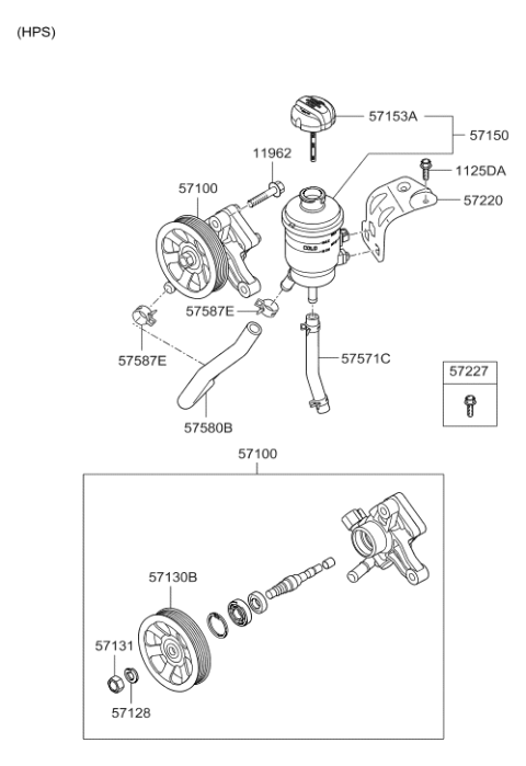 2014 Hyundai Genesis Power Steering Oil Pump Assembly Diagram for 57100-3M100