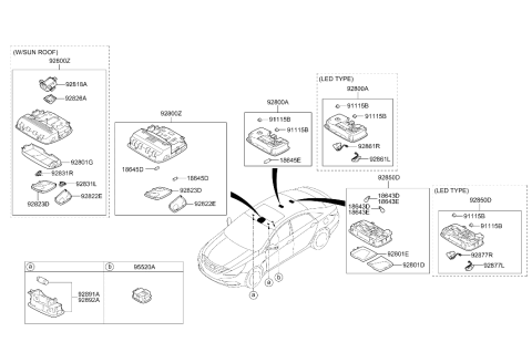 2010 Hyundai Sonata Overhead Console Lamp Assembly Diagram for 92810-3Q010-TX
