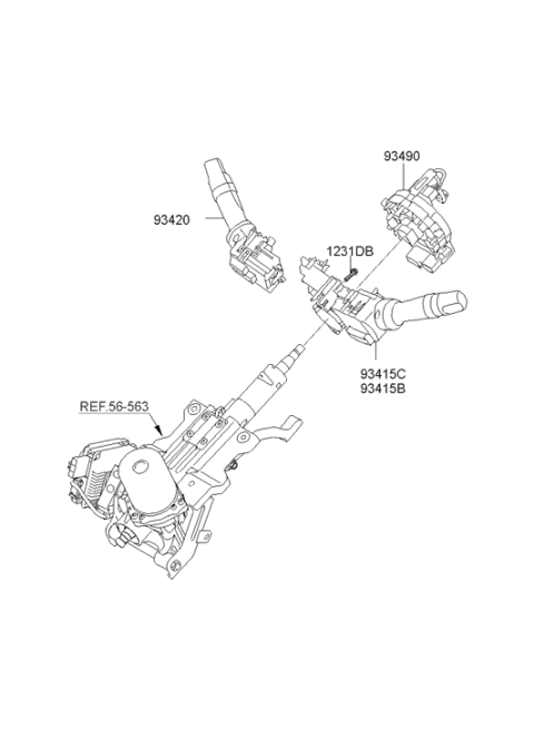 2010 Hyundai Sonata Wiper & Washer Switch Assembly Diagram for 93420-1U000