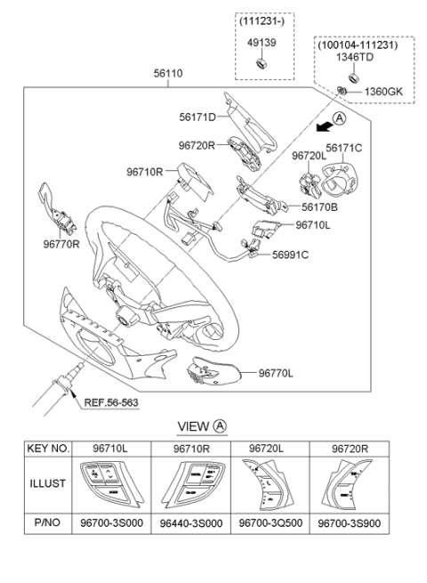 2010 Hyundai Sonata Right Steering Remote Control Switch Assembly Diagram for 96440-3S000-RY
