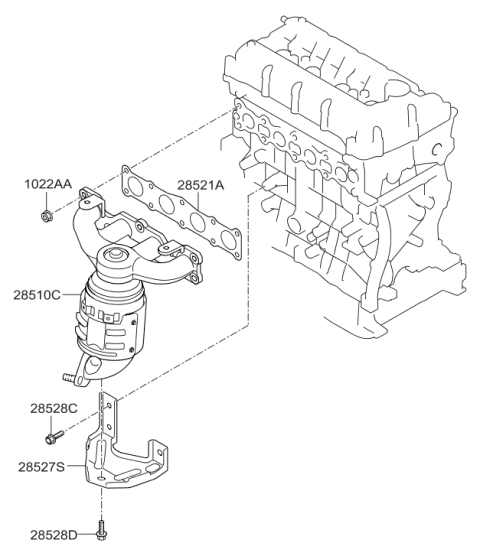 2014 Hyundai Sonata Exhaust Manifold Catalytic Assembly Diagram for 28510-2G165
