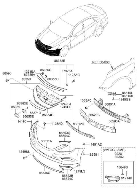 2011 Hyundai Sonata Radiator Grille Mesh Diagram for 86352-3S000