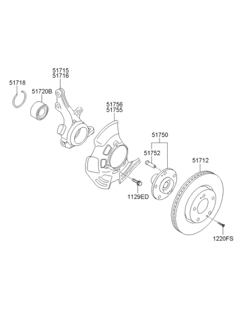 2009 Hyundai Sonata Front Axle Knuckle Left Hand Diagram for 51715-3S110