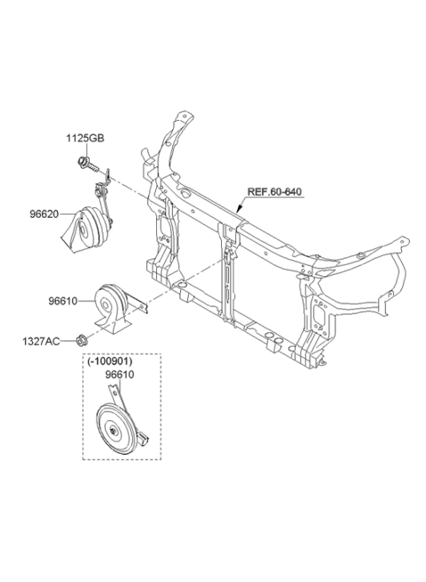 2010 Hyundai Sonata Low Pitch Horn Assembly Diagram for 96610-3Q000