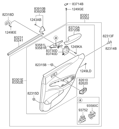 2009 Hyundai Sonata Left Interior Door Handle Assembly Diagram for 82610-3S010-CR
