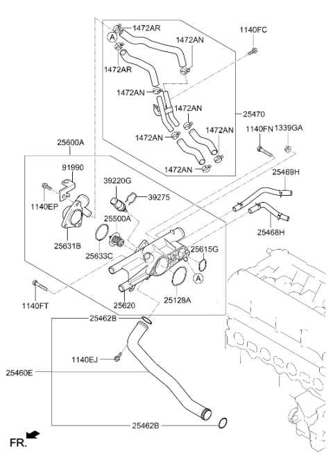 2009 Hyundai Sonata New Body Style Coolant Pipe & Hose Diagram 3