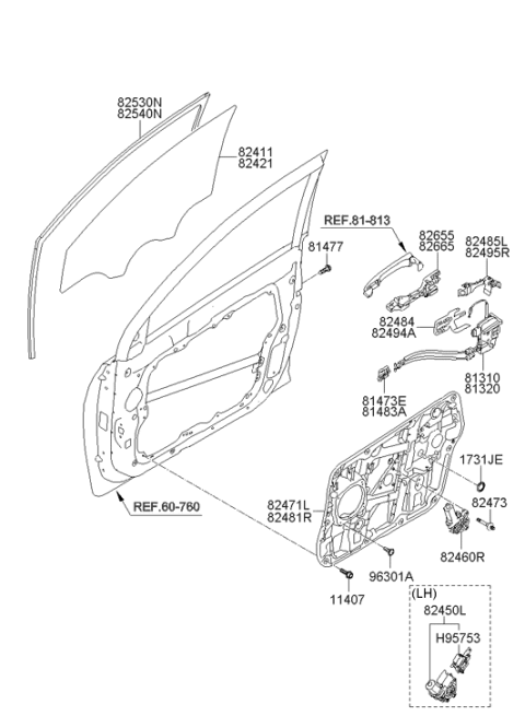 2012 Hyundai Sonata Run Assembly-Front Door Window Glass LH Diagram for 82530-3Q000