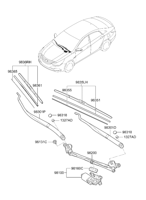 2013 Hyundai Sonata Windshield Wiper Motor Assembly Diagram for 98110-1U000