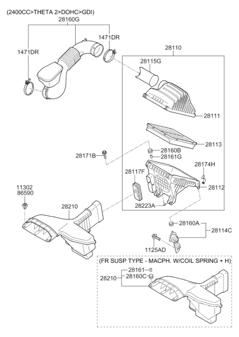 2011 Hyundai Sonata Air Duct Assembly Diagram for 28210-3Q100