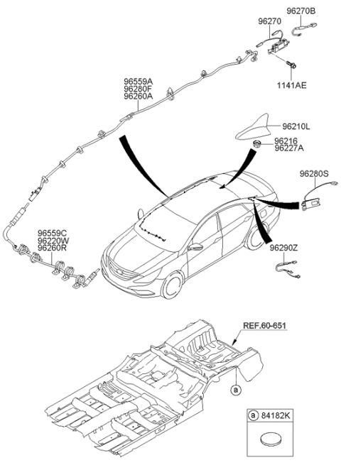 2010 Hyundai Sonata Combination Antenna Assembly Diagram for 96210-3Q800-P3G