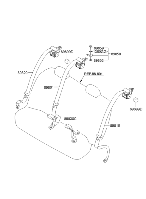 2014 Hyundai Sonata Rear Center Seat Belt Assembly Diagram for 89850-3Q000-RY