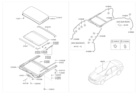 2013 Hyundai Sonata Sunroof Deflector Assembly Diagram for 81641-3Q000