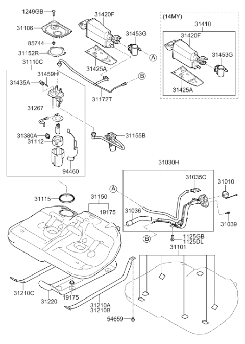 2010 Hyundai Sonata Canister Assembly Diagram for 31410-3Q500