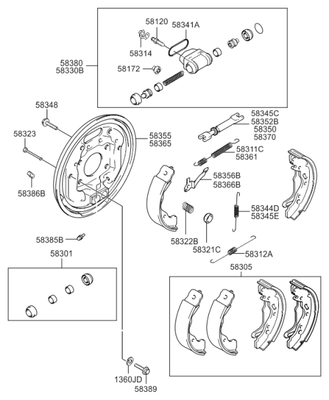 1996 Hyundai Accent Rear Brake Shoe & Lining Kit Diagram for 58305-22A01
