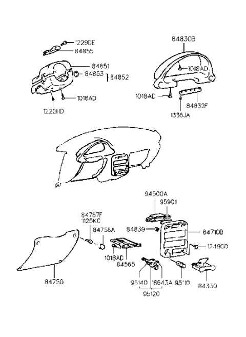 1999 Hyundai Accent Cigar Lighter Socket Assembly Diagram for 95120-22000