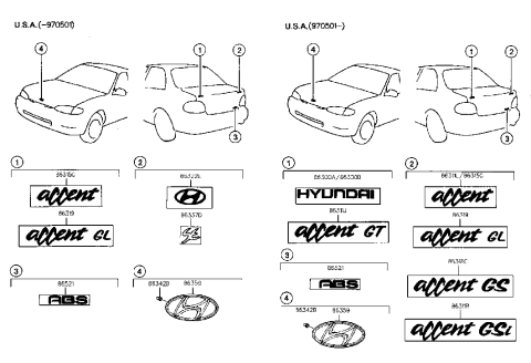 1995 Hyundai Accent Accent Emblem Diagram for 86315-22000-KR