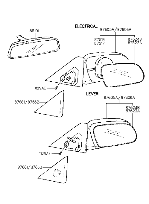 1994 Hyundai Accent Rear View Inside Mirror Assembly Diagram for 85101-22200
