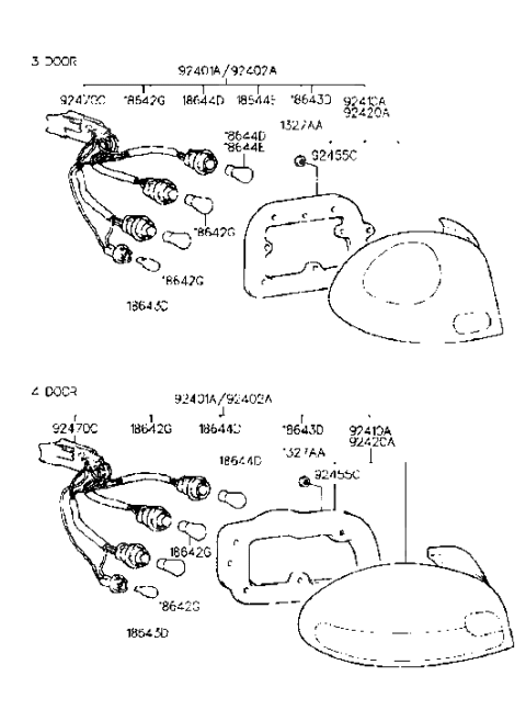 1998 Hyundai Accent Rear Combination Lamp Assembly Right Hand Diagram for 92402-22050