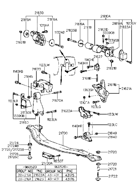 1997 Hyundai Accent Bolt Assembly-Engine Mounting Diagram for 21821-29000