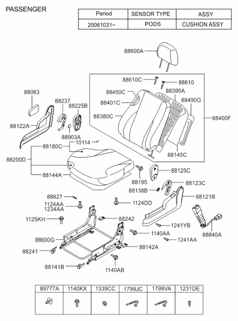2008 Hyundai Tucson Front Passenger Side Seat Cushion Cover Diagram for 88270-2E510-G8G
