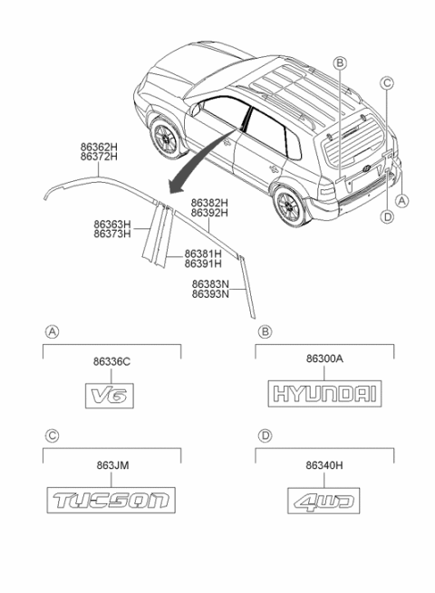 2009 Hyundai Tucson Emblem Diagram for 86310-2E900