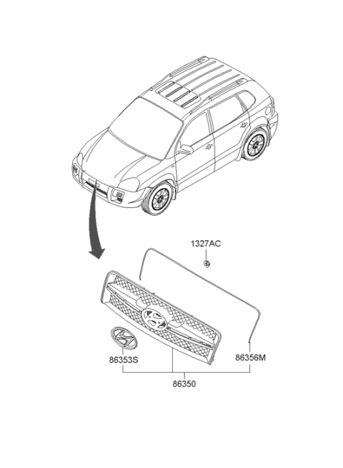 2008 Hyundai Tucson Radiator Grille Assembly Diagram for 86350-2E500