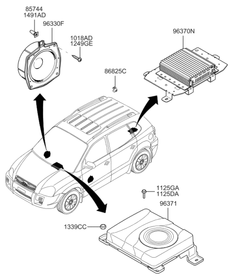 2009 Hyundai Tucson Door Speaker And Protector Assembly Diagram for 96330-2E101