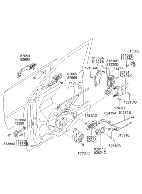 2006 Hyundai Tucson Exterior Door Handle Assembly, Front, Left Diagram for 82650-2E000