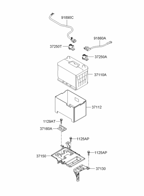 2009 Hyundai Tucson Battery Cable Terminal Assembly Diagram for 37250-2E100