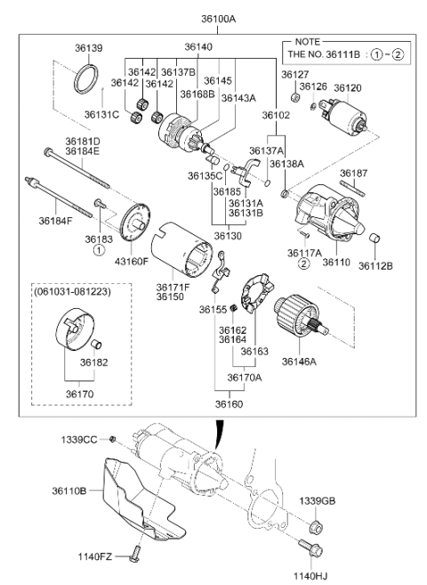 2006 Hyundai Tucson Packing-Starter Diagram for 36139-38040