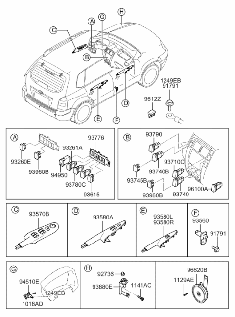 2007 Hyundai Tucson Switch Assembly Power Window Sub Diagram for 93575-2E150-CH