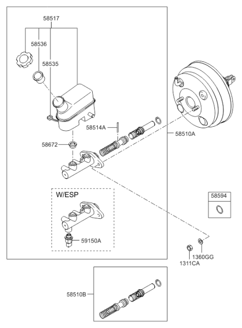 2006 Hyundai Tucson Brake Master Cylinder Assembly Diagram for 58510-2E500