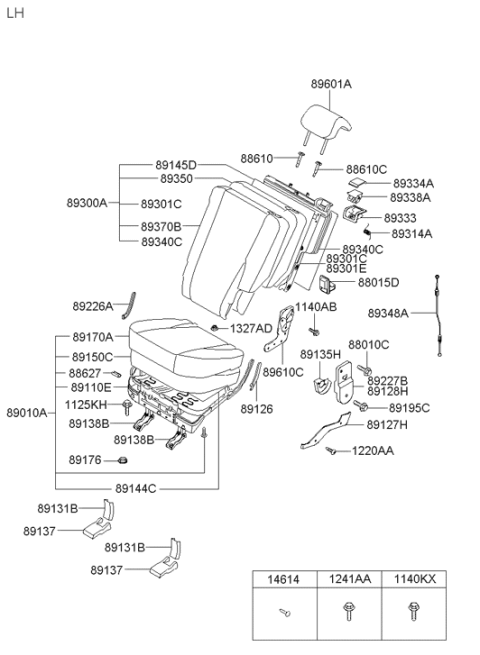 2006 Hyundai Tucson Rear Seat Cushion Assembly Left Hand Diagram for 89100-2E000-J9J