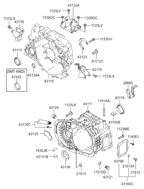 2009 Hyundai Tucson Transaxle Mounting Bracket Diagram for 43120-39411