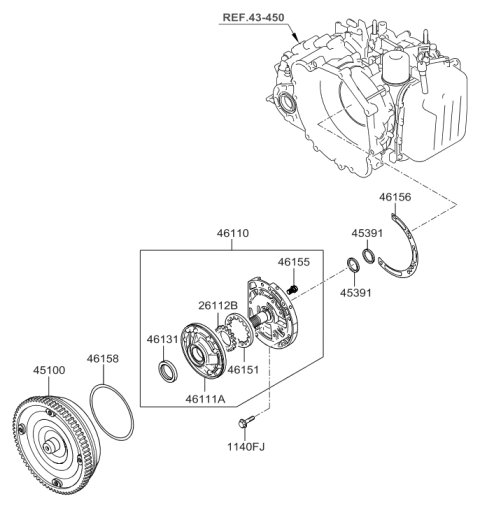 2006 Hyundai Tucson Torque Converter Assembly Diagram for 45100-39050