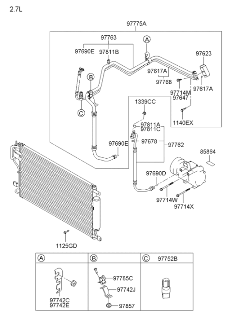 2007 Hyundai Tucson Air conditioning System-Cooler Line Diagram 2