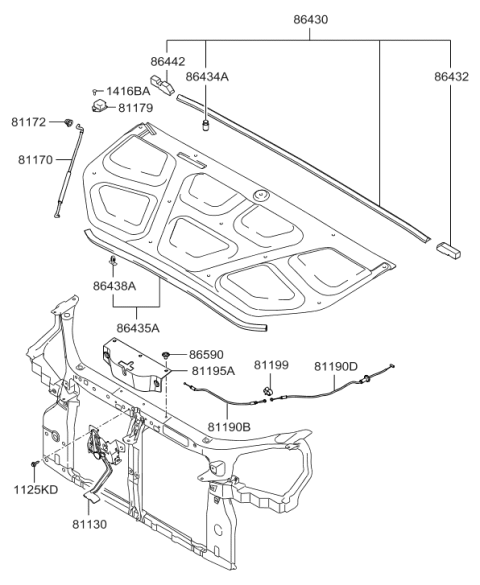 2009 Hyundai Tucson Hood Stay Rod Assembly Diagram for 81170-2E000
