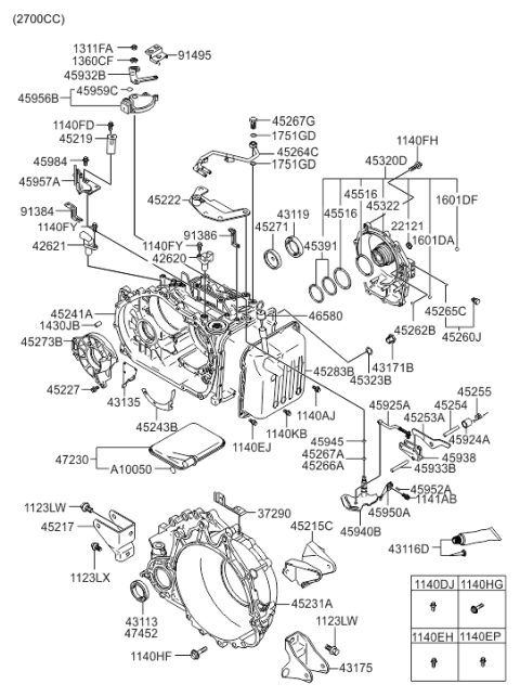2009 Hyundai Tucson Roll Support Bracket Front Diagram for 45220-39120