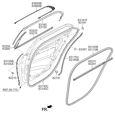 2022 Hyundai Genesis G90 Rear Door Belt Weatherstrip Inside Left Hand Diagram for 83231-D2000