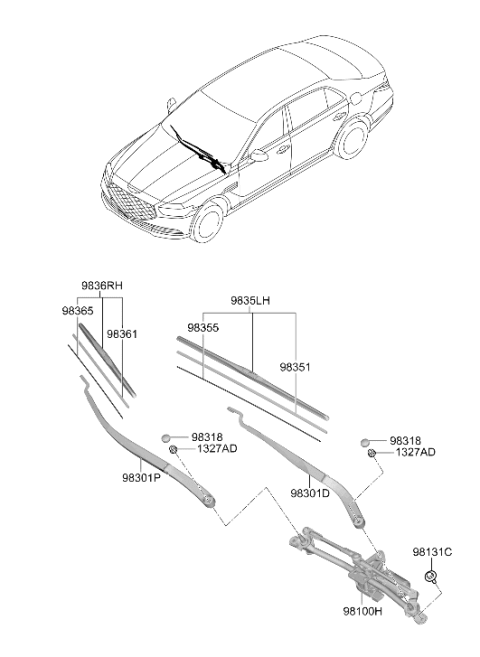 2020 Hyundai Genesis G90 Arm Assy-W/Shld Wpr(Driver) Diagram for 98311-D2600