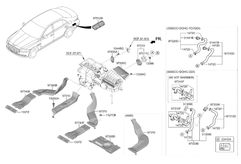 2021 Hyundai Genesis G90 Rear Heating Duct Right Hand Diagram for 97370-B1500