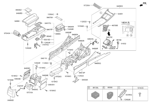 2021 Hyundai Genesis G90 Console Armrest Assembly Diagram for 84660-D2BB0-NNB