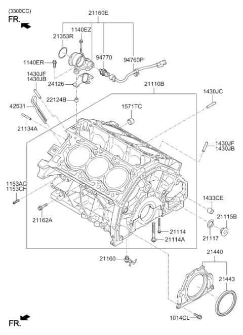 2021 Hyundai Genesis G90 Cover-Cylinder Block,Side Diagram for 21116-3F301